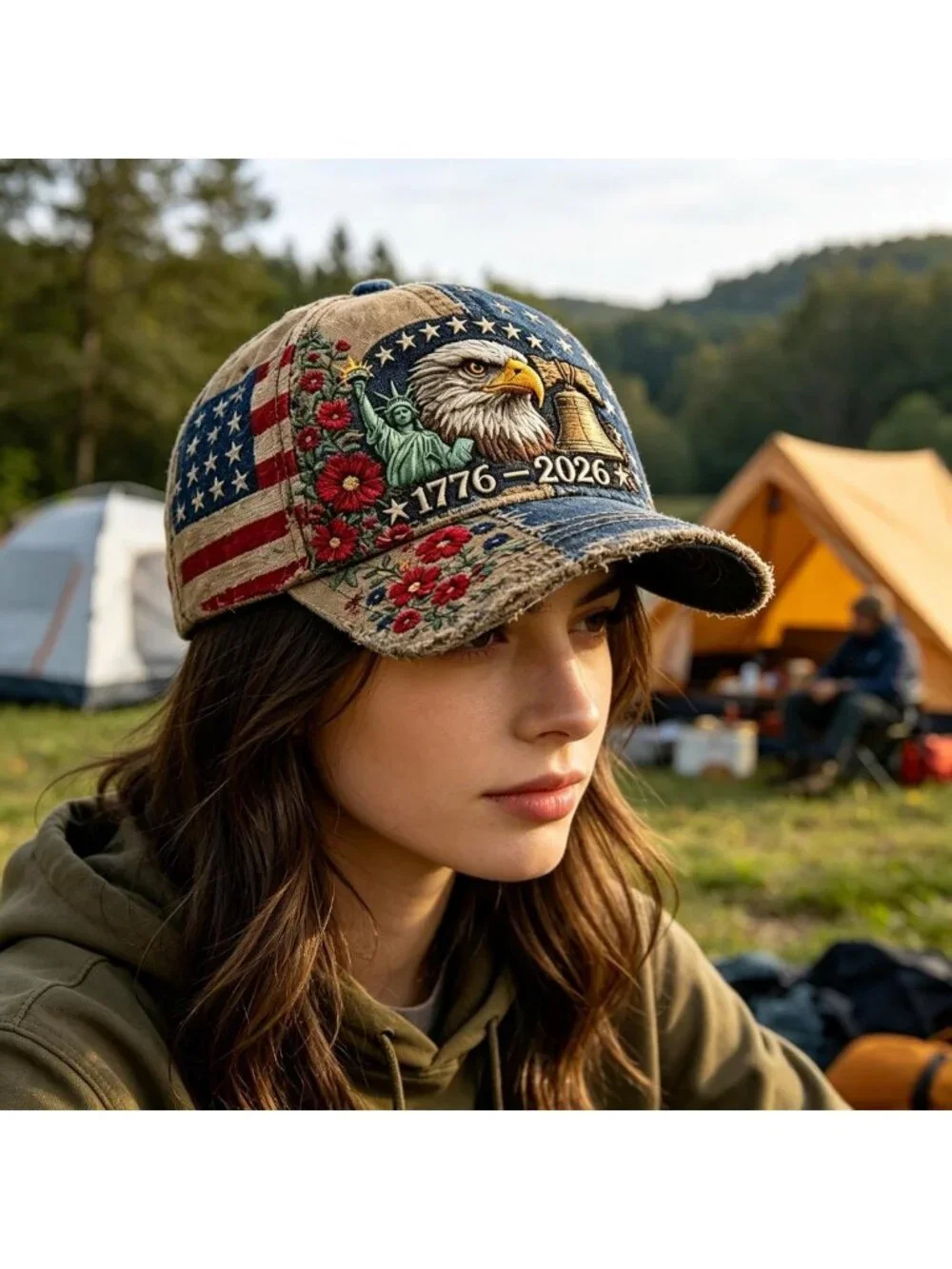 250th Anniversary Baseball Cap - Cotton, Bald Eagle & American Flag, Adjustable